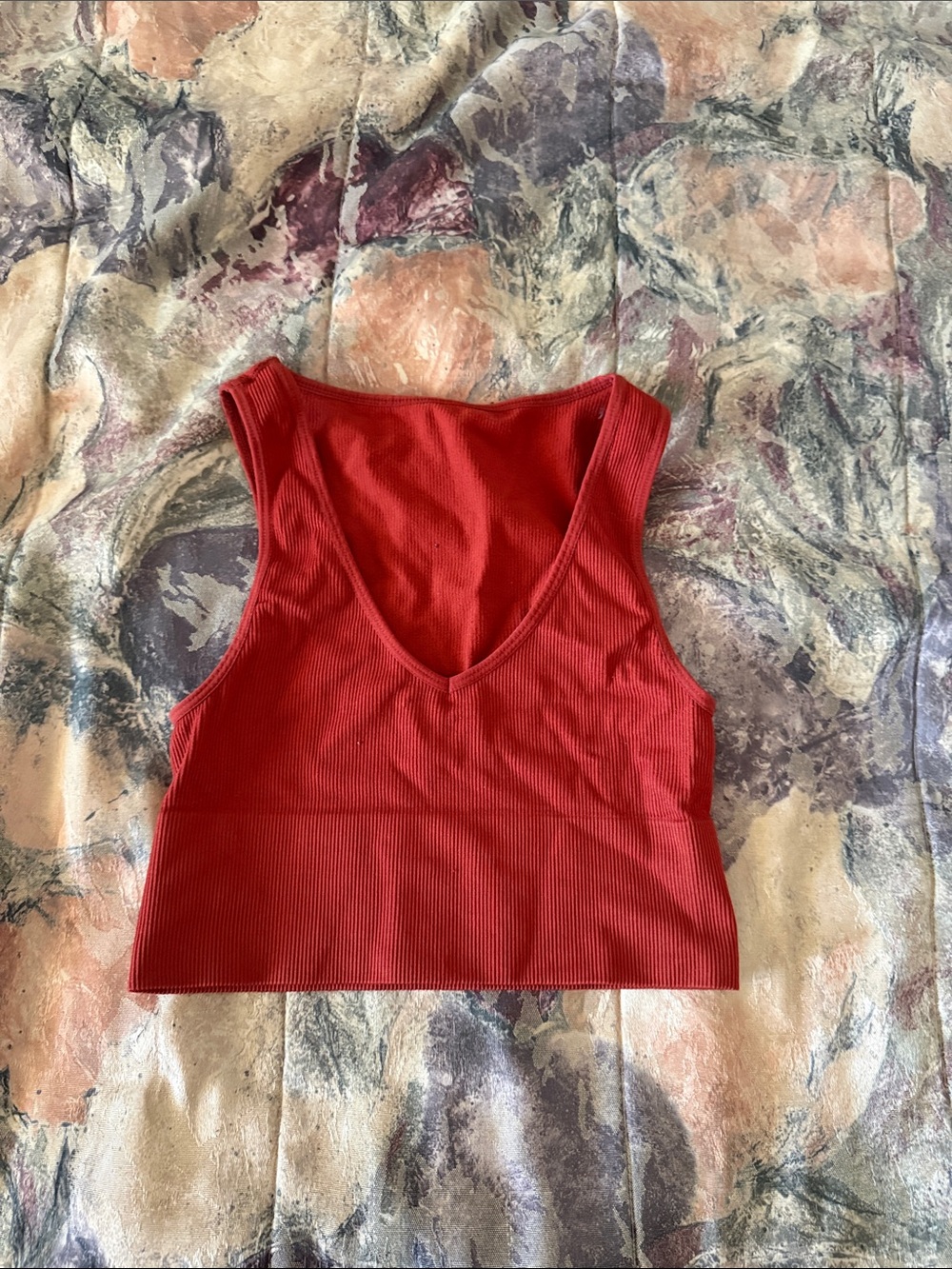 Forever 21 Red Ribbed V-Neck Crop Top